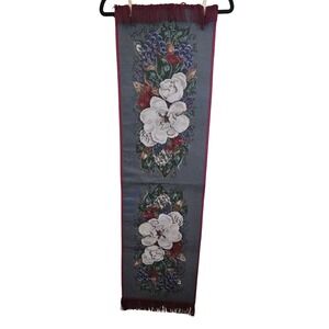 Vintage Glynda Turley Woven Tapestry Table Runner Magnolia & Grapes Fringe 4 Ft